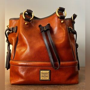 Dooney & Bourke Toledo Leather Buckley Bag in Natural /Trimmed in Dark Brown